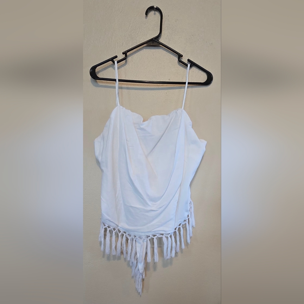 Venus, Size L, White Fringe Women's Handkerchief Top NWOT